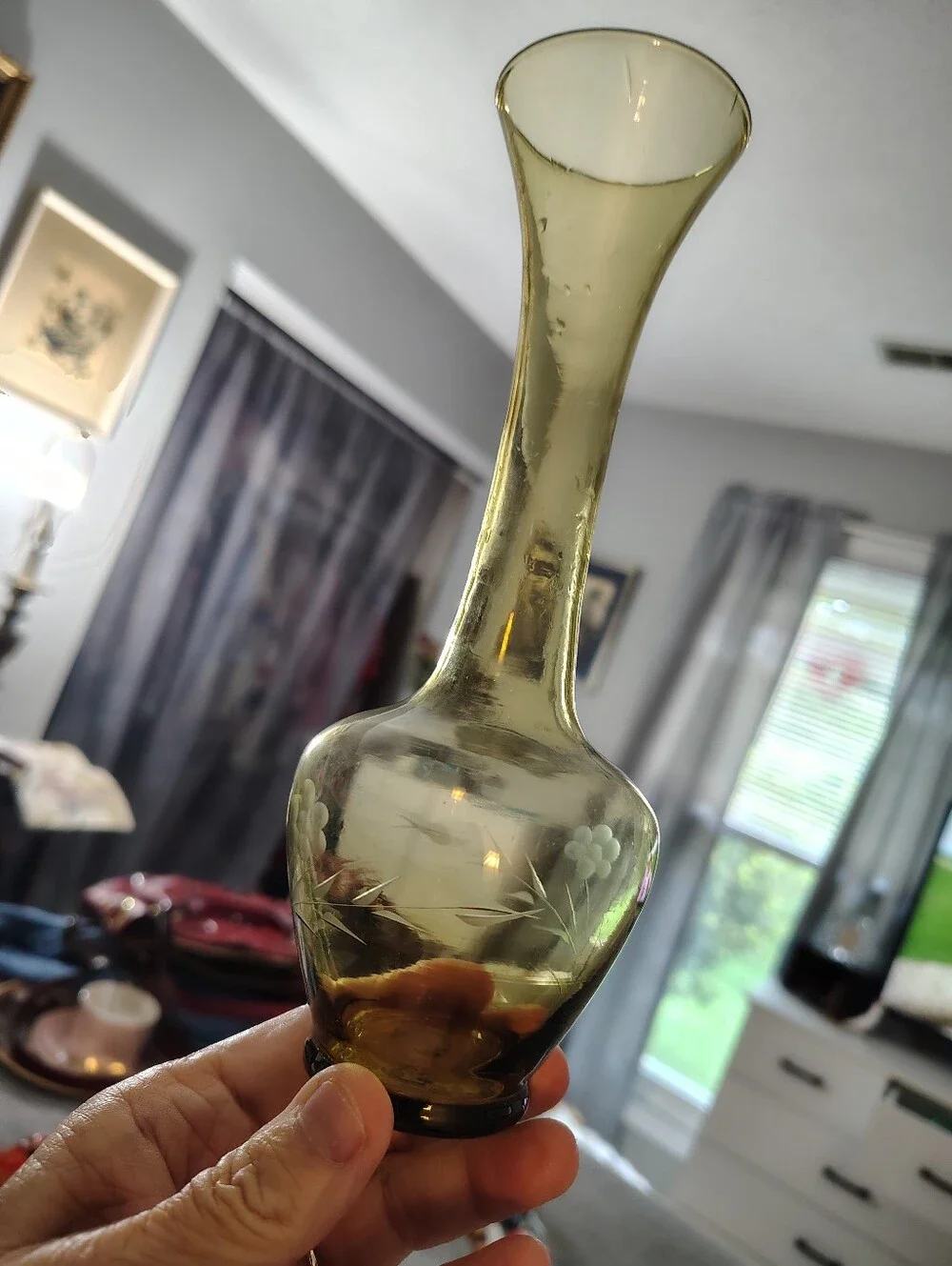 Vintage Bohemian Venetian Amber Glass Bud Vase
